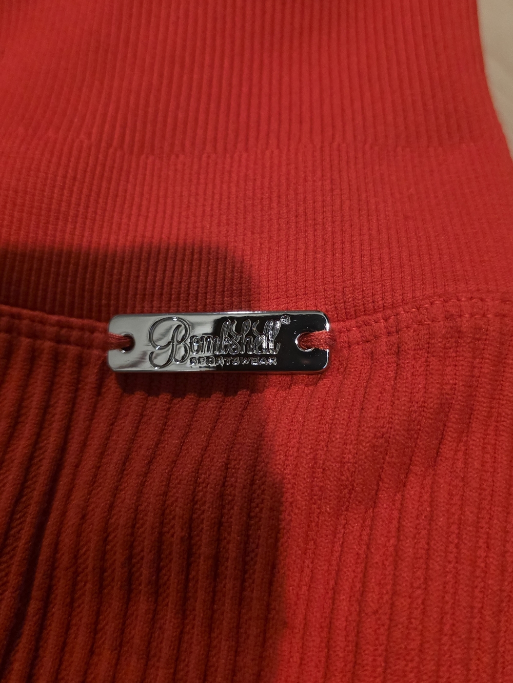 Bombshell Sportswear Red Ribbed Leggings - Picture 2 of 4